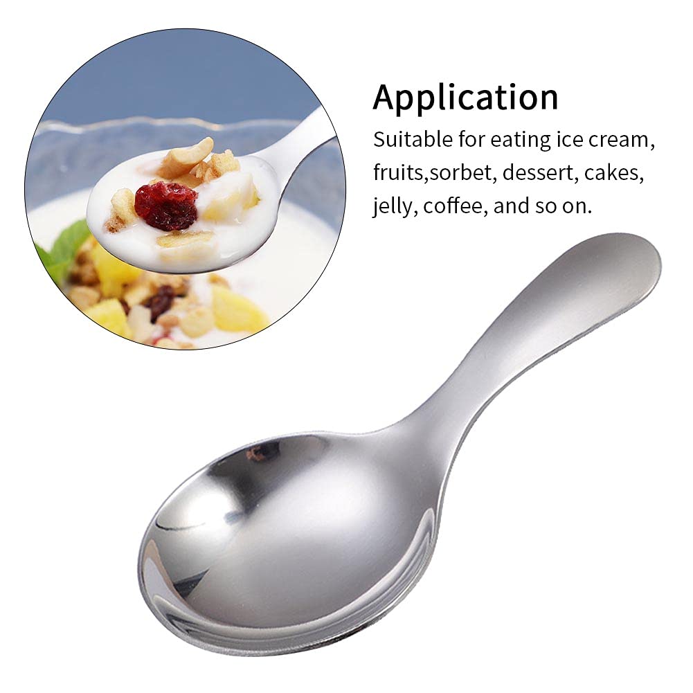 6Pcs Stainless Steel Short Handle Spoons, 3.54X1.77Inch Round Dessert Spoons Ice Cream Spoon Use For Kitchen Or Restaurant(Silve