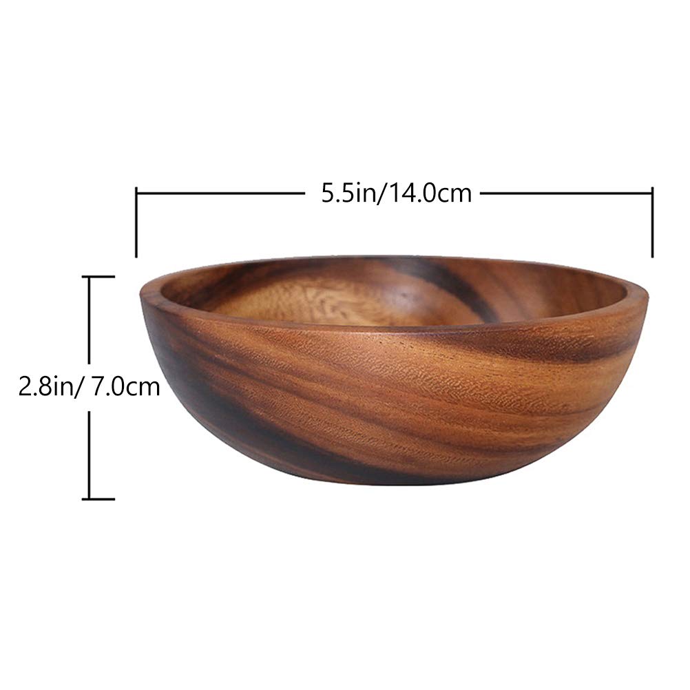 Cabilock Wooden Salad Bowl, Large Salad Mixing Bowl, Dessert Container Storage Holder Wood Bowl For Fruits, Salad 5.5X2.75Inch