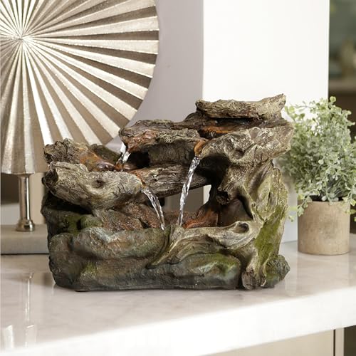 Alpine Corporation WIN1334 10 Tall Tabletop 3-Tier Waterfall Rock Fountain with LED Lights, Indoor Decorative Water Feature for