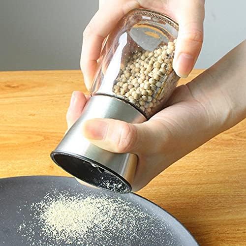 Stainless Steel Salt & Pepper Grinder with Lid  Ceramic Blades Glass Body Spice & Salt Shaker Adjustable Coarseness Pepper & Salt Mill