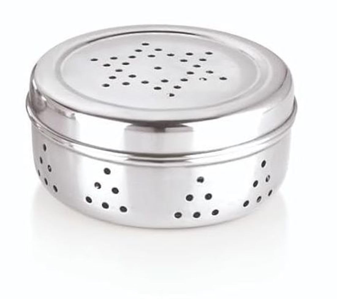 Sambhuya Stainless Steel Hole Dabba With Air Ventilation | Flat Canisters | Food Storage Containers | Vegetable | Sprout Maker |