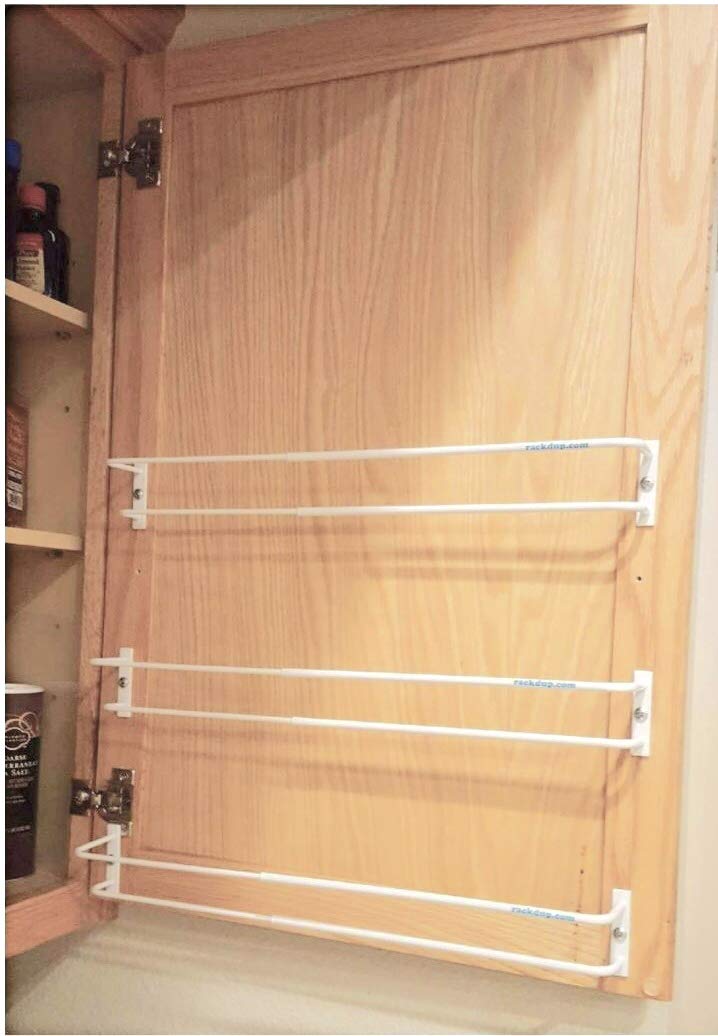 Expandable Rack (Chrome, Set Of 3)-Mount On Cabinet Door/Pantry/Wall-Convenient Storage For Spices, K-Cups, Medications, Acrylic