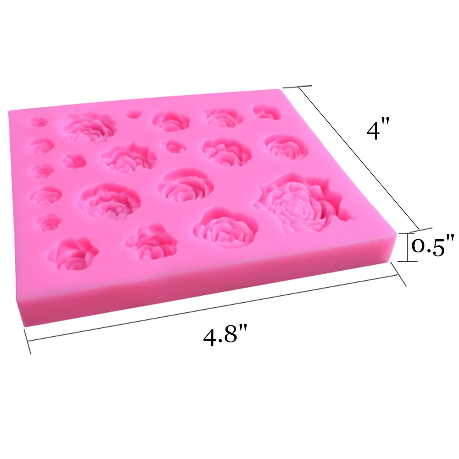 Tosnail 3 Pack 21 Cavity Silicone Fondant Molds Rose Flower Candy Molds For Wedding Cake, Cake Pop, Cookie And Cupcake Decoratio