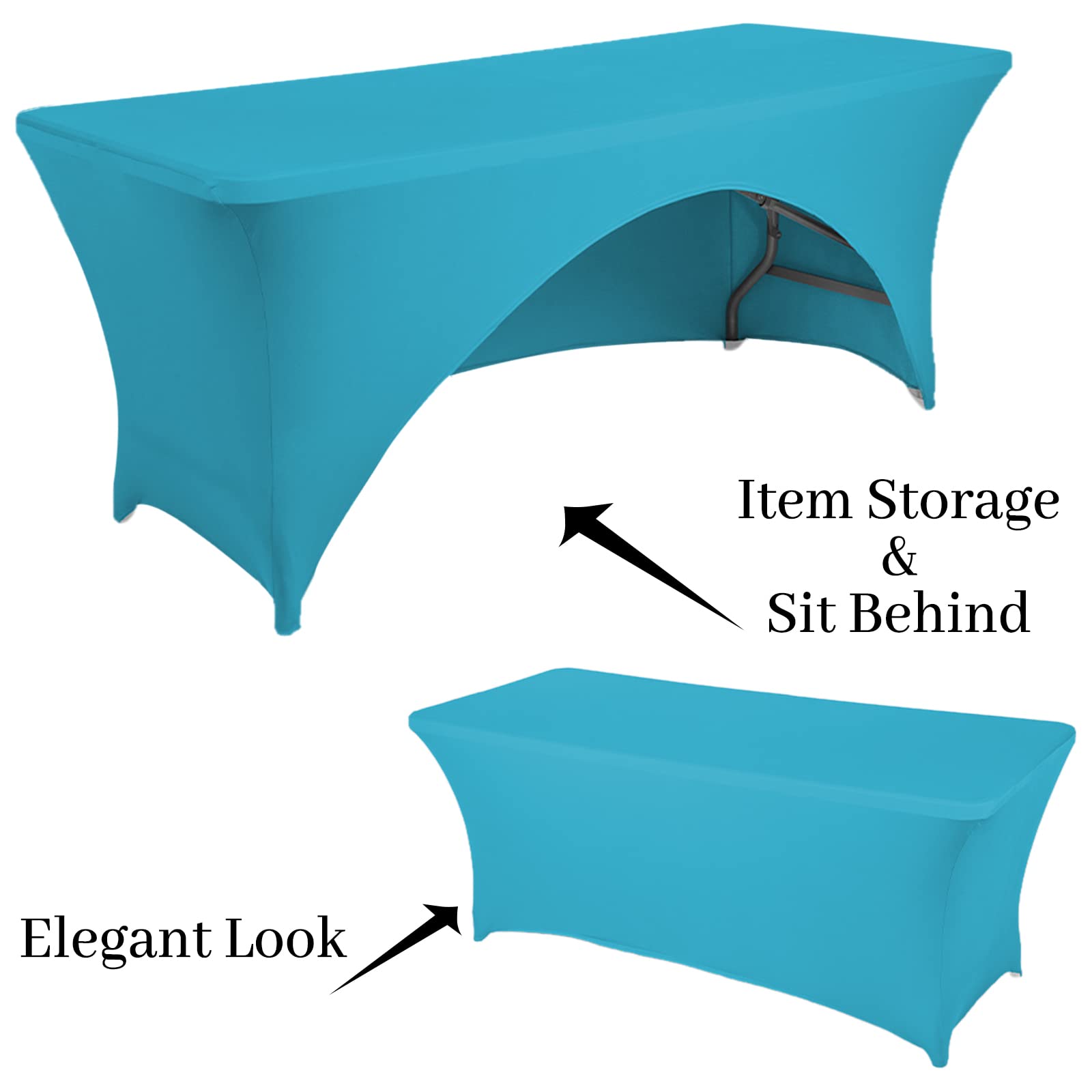 Fhberni Spandex Table Cover 4 Ft. Fitted Polyester Tablecloth Stretch Table Cover Table Topper Open Back - Turquoise