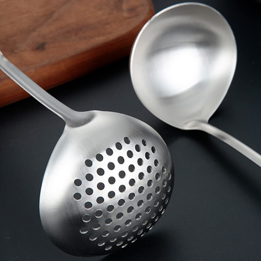 2 Pack Hot Pot Soup Ladle Spoon Slotted Spoons With S Shape Hanging Handle, 304 Stainless Steel Skimmer Spoon Ladles Strainer Fo