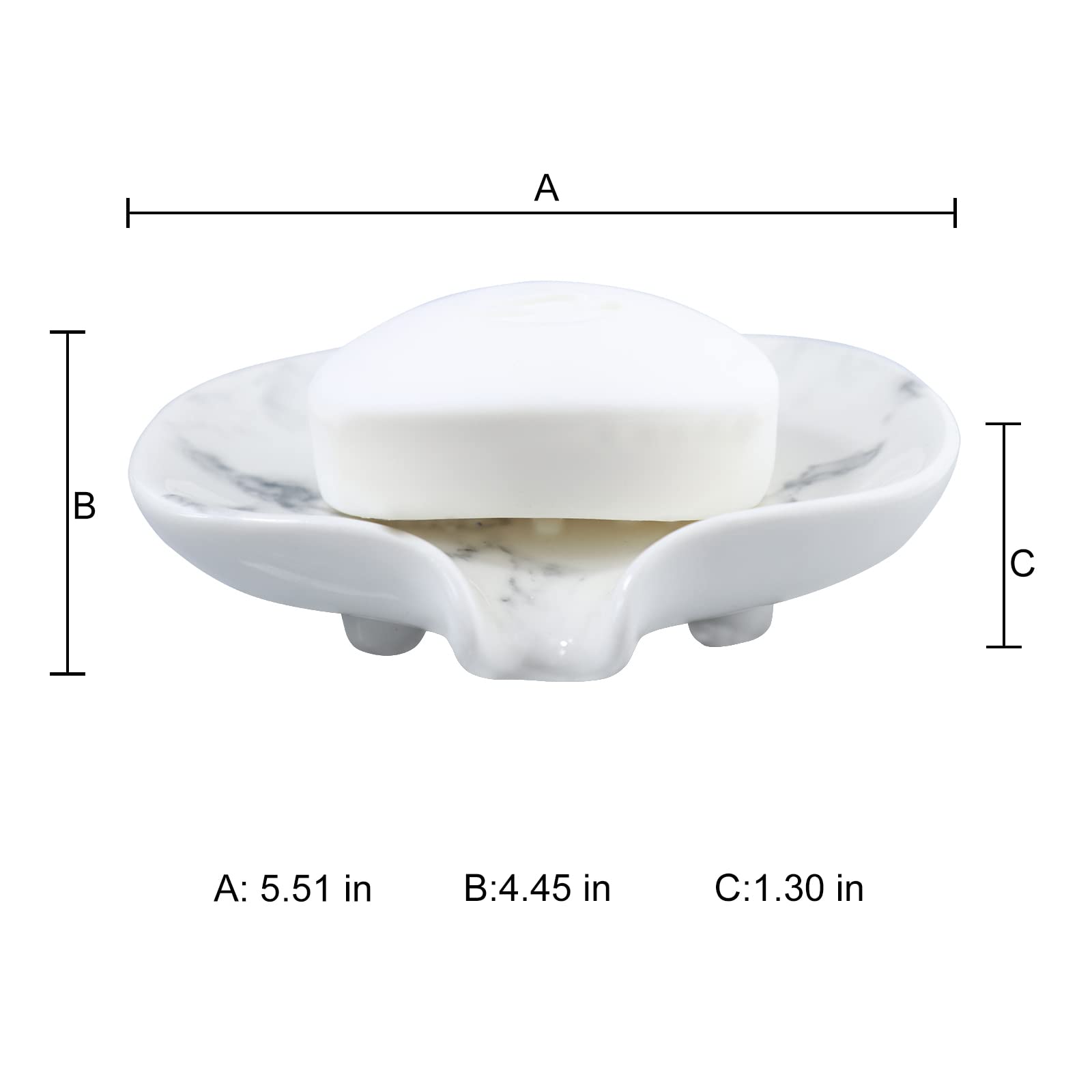 Polyroyal White Marble Texture Soap Dish Ceramic Soap Holder Self Draining Soap Dish Waterfall Slot Sponge Holder Bathroom Accessories for Bathroom  Kitchen Bar Counter.