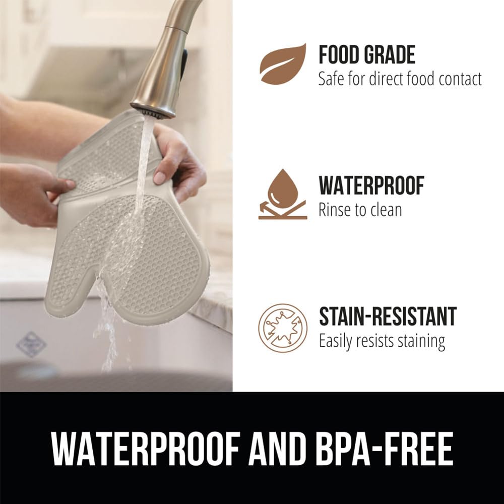 Gorilla Grip Heat And Slip Resistant Silicone Oven Mitts Set, 14.5 In, Soft Cotton Lining, Waterproof, Bpa-Free, Extra Long Thic