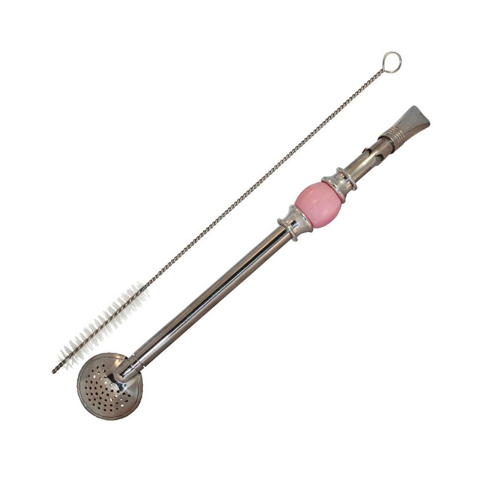 Rechere Stainless Steel Yerba Mate Tea Bombilla Gourd Drinking Straw Filter Silver (Pink)
