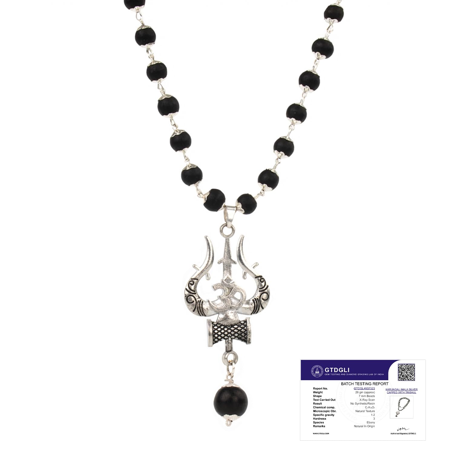 7Mm Karungali Mala With Om Brass Pendant