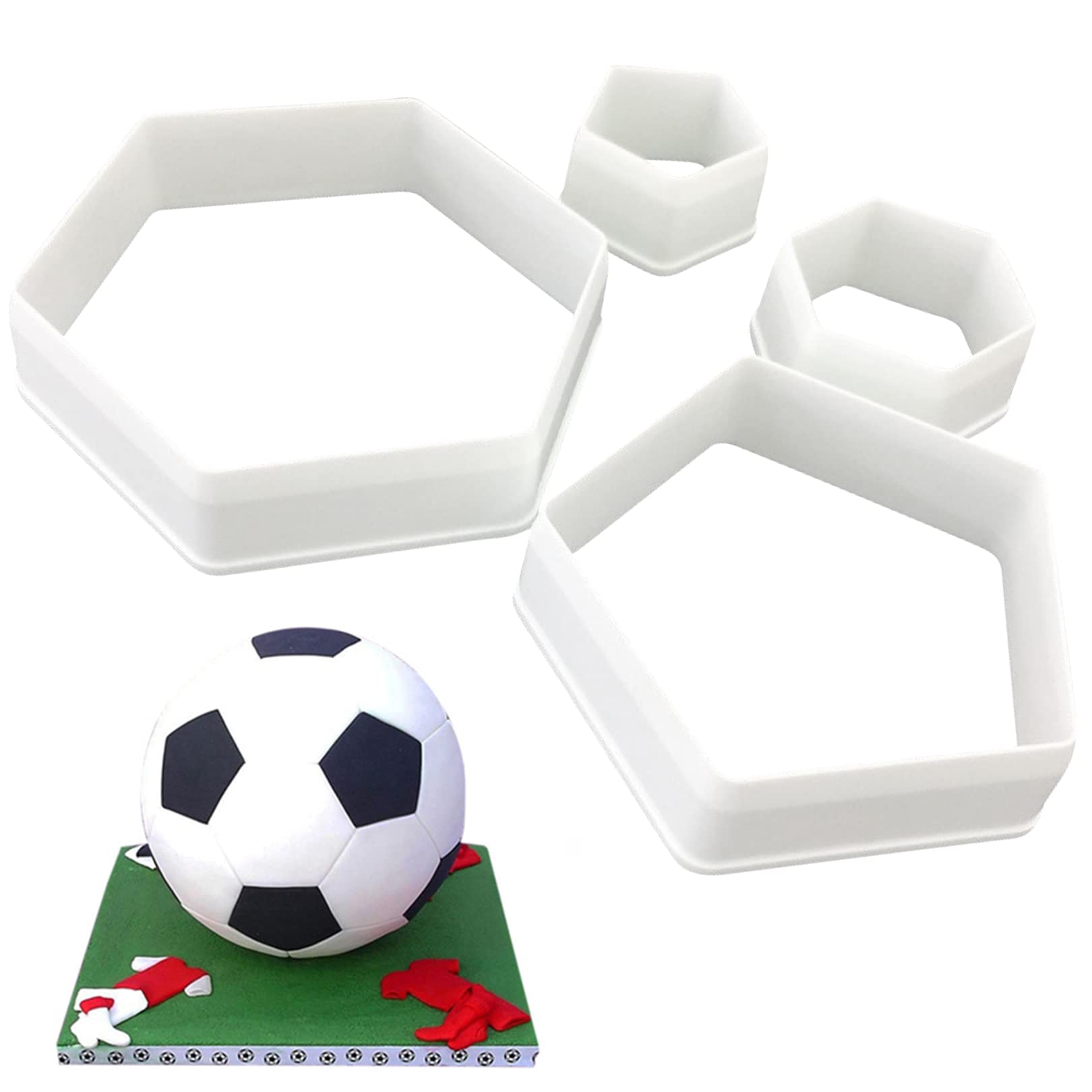 4Pcs Soccer Cookie Cutter Set Hexagon Cookie Cutter Plastic Soccer Cookie Cutters Shapes Football Biscuit Cutters For Baking Mou