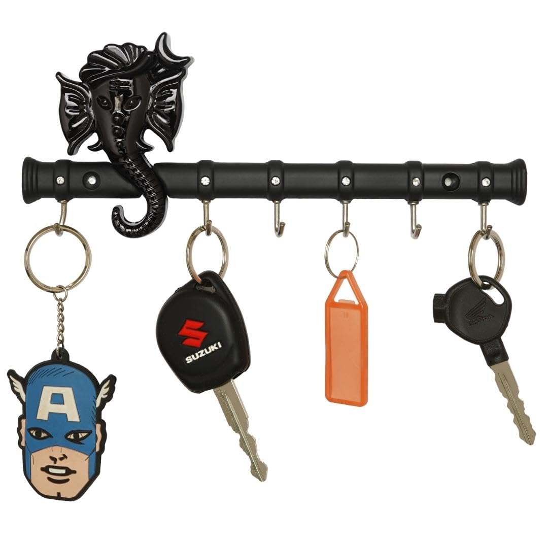 ZAPEX Ganesha Key Holder Lord Ganpati Key Stand Home Design Key Holders with 6 Hooks Wall Mounted Heavy Metal (Pack of 1) (Black