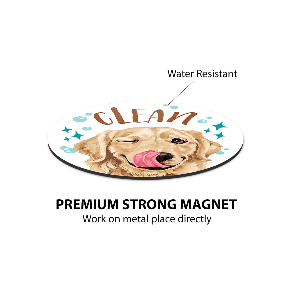 Wirester 3.5 Inch Dishwasher Clean Dirty Flip Sign Double-Sided Decoration For Kitchen Dishwasher Washing Machine, Golden Retrie