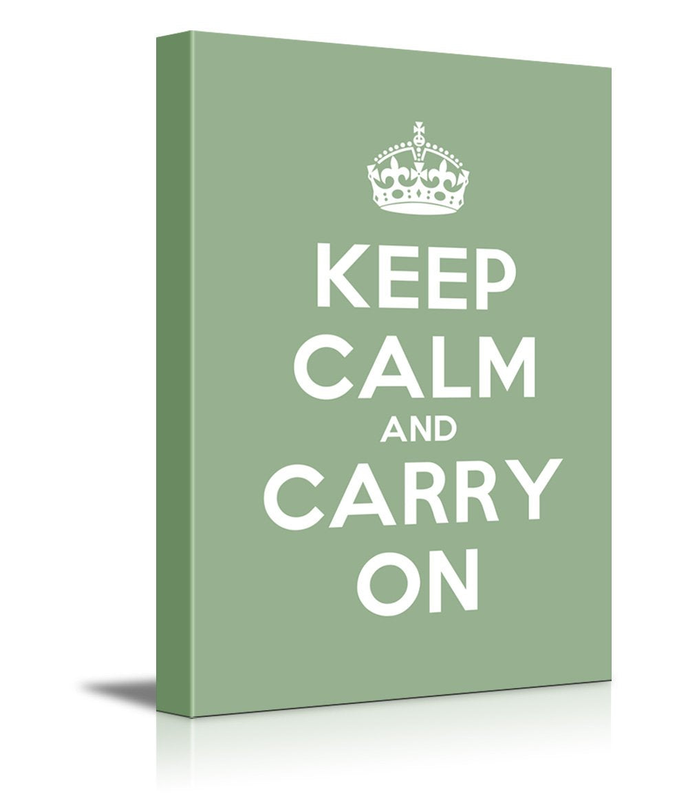 Canvas Wall Art Gallery Wrap Canvas Prints - Keep Calm And Carry On | Stretched Olive Green Canvas Home Art Ready To Hang - 16''