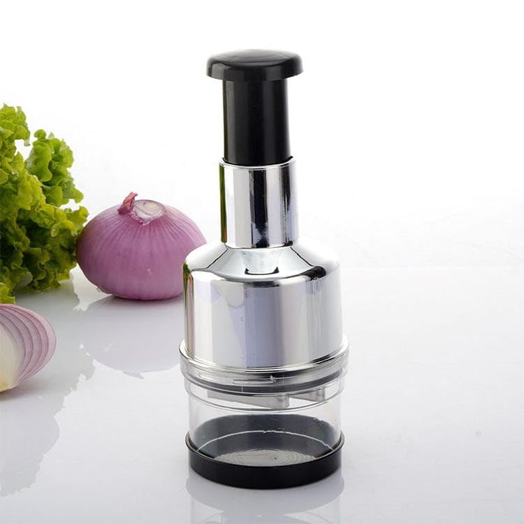 Wishoare Manual Push Chopper For Onion, Garlic & Vegetables, Stainless Steel Hand Press Food Cutter With Sharp Blades