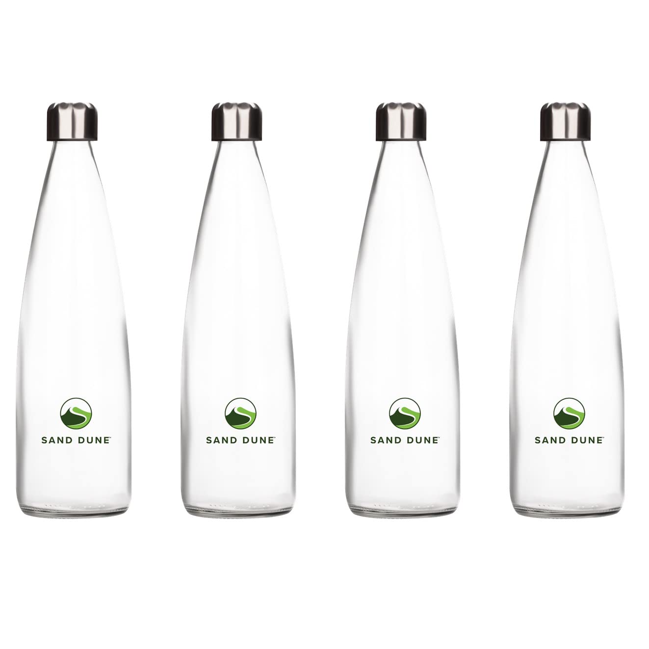 Sand Dune Set Of 4, 500 Ml Each Ropp Glass Water Bottle, With Leak-Proof Airtight Stainless-Steel Lid For Water, Smoothie, Juice