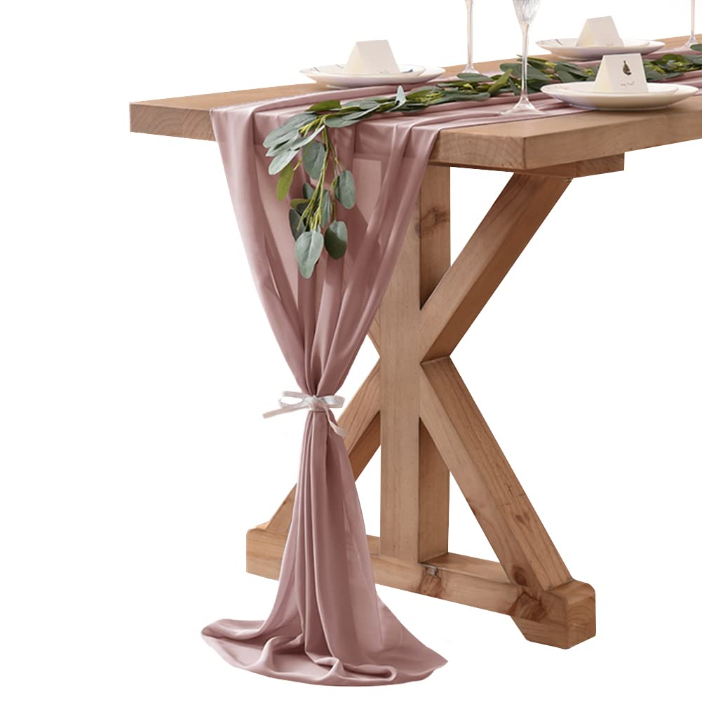 Socomi 10Ft Dusty Rose Chiffon Table Runner 29X120 Inches Wedding Runner Sheer Thanksgiving Christmas Bridal Shower Decorations