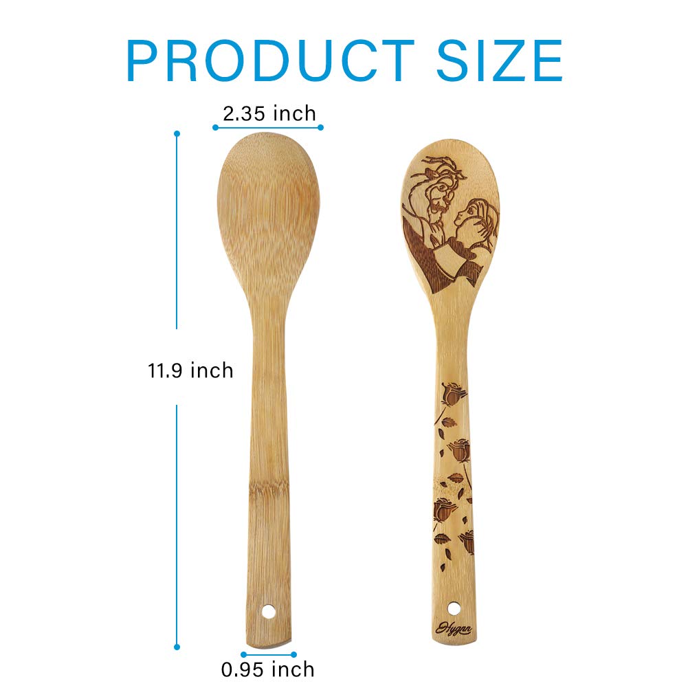 Beauty And The Beast Burned Wooden Spoons Cooking &Serving Utensils Set Bamboo Spoon Slotted Kitchen Utensil Fun Gift Idea Warmi