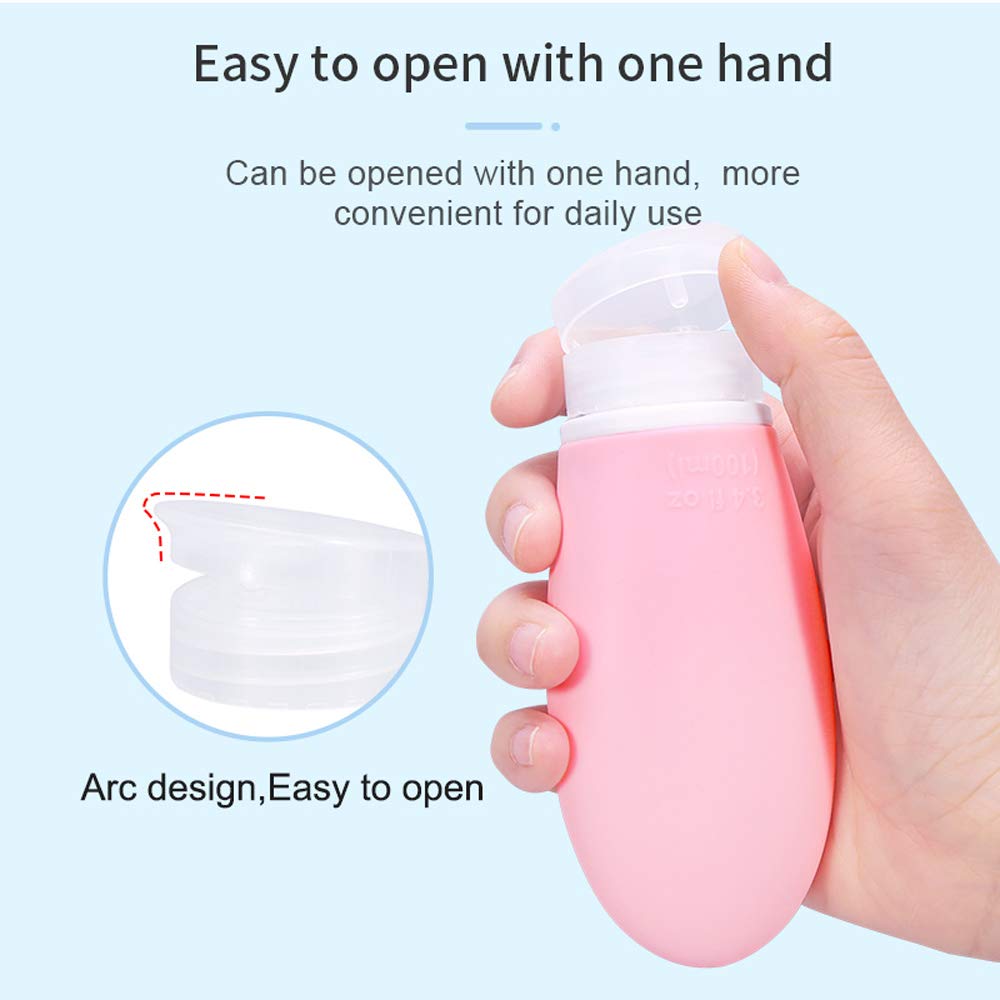 4 Pack 100 Ml Portable Travel Bottles, Leak Proof Refillable Squeezable 3.4 Fl. Oz Silicone Tubes Travel Size Toiletries Contain