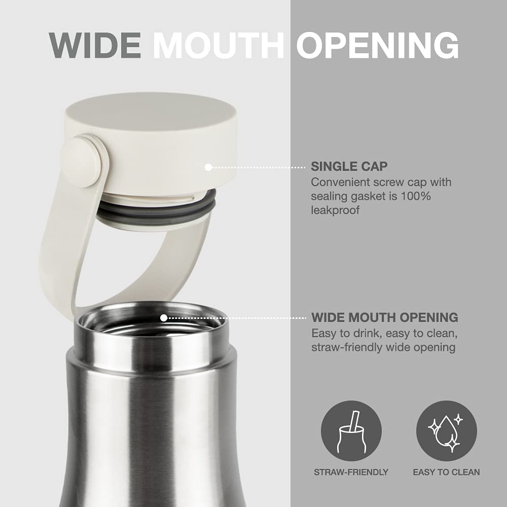 Locknlock Metro Bottle Double-Wall Insulated Stainless Steel With Silicone Handle, 16 Oz, Silver