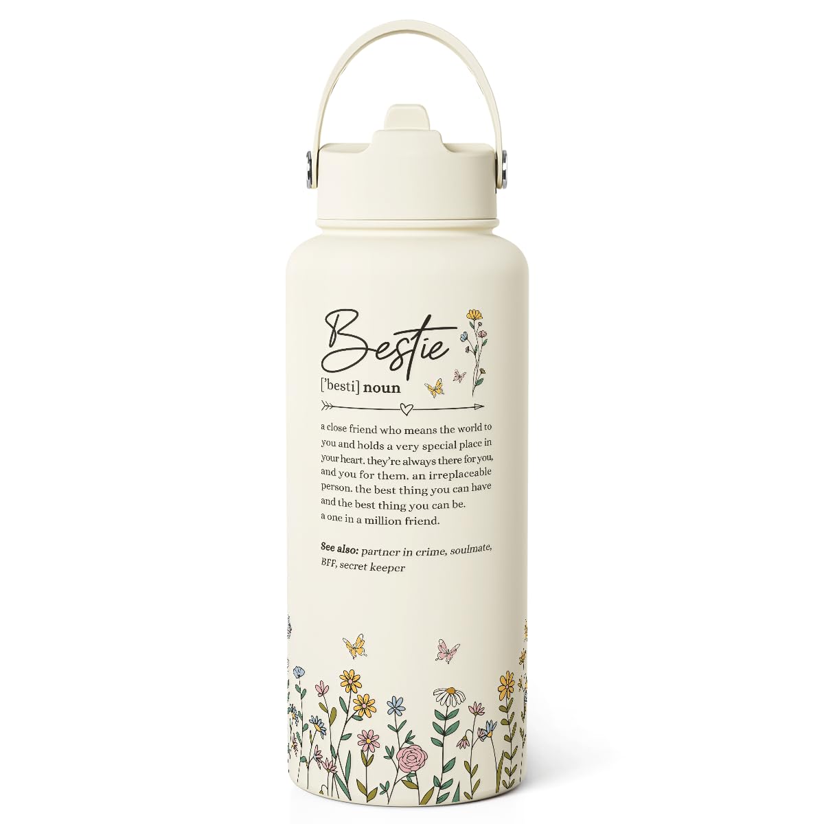 Best Friend Water Bottle 32oz Stainless Steel with Lid & Straw, Bestie Insulated Bottles for Women Girls Female Friends Sisters,