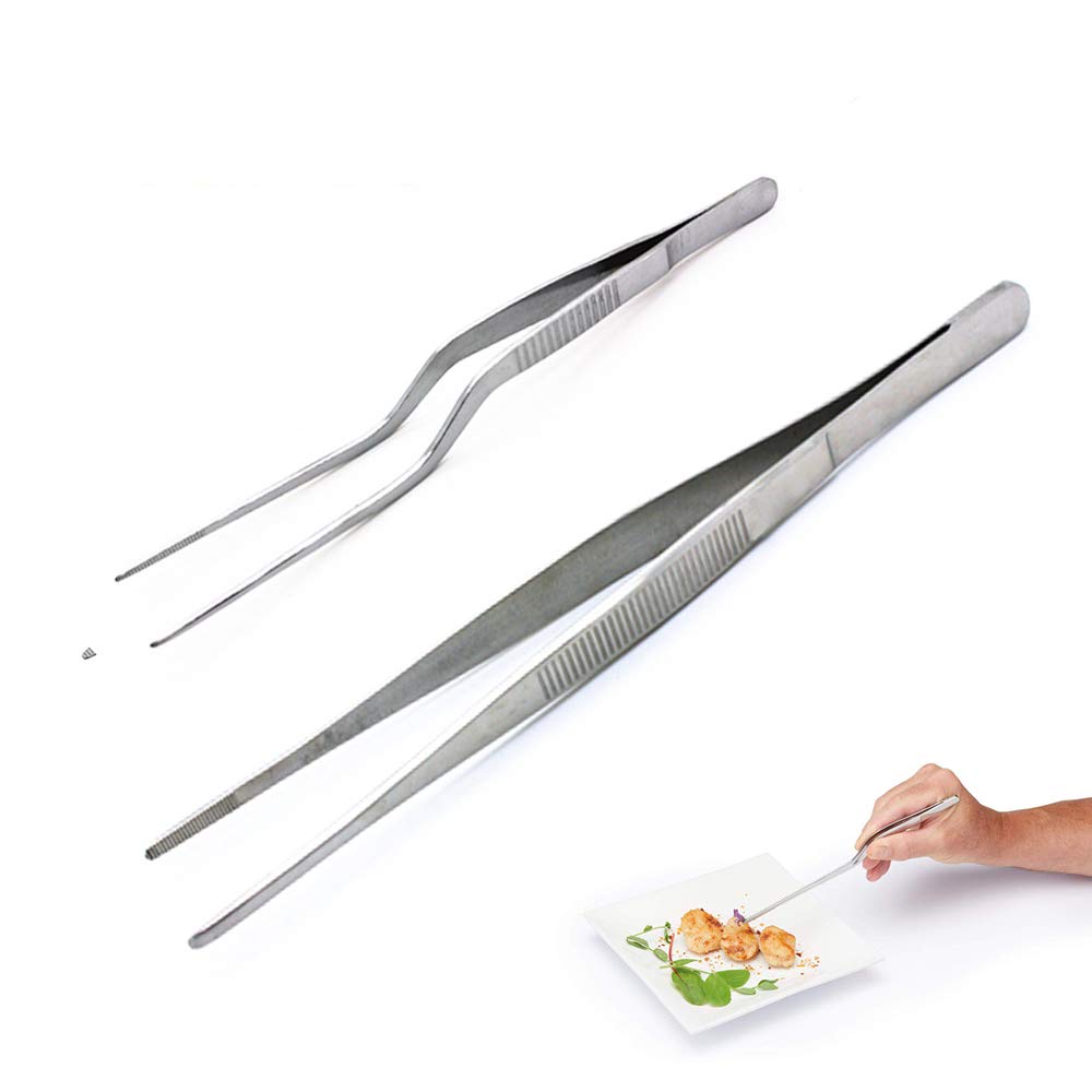 2-Piece Stainless Steel Kitchen And Culinary Cooking Tweezers Set,Precision Serrated Tips Chef'S Tongs For Cooking Food Design,G