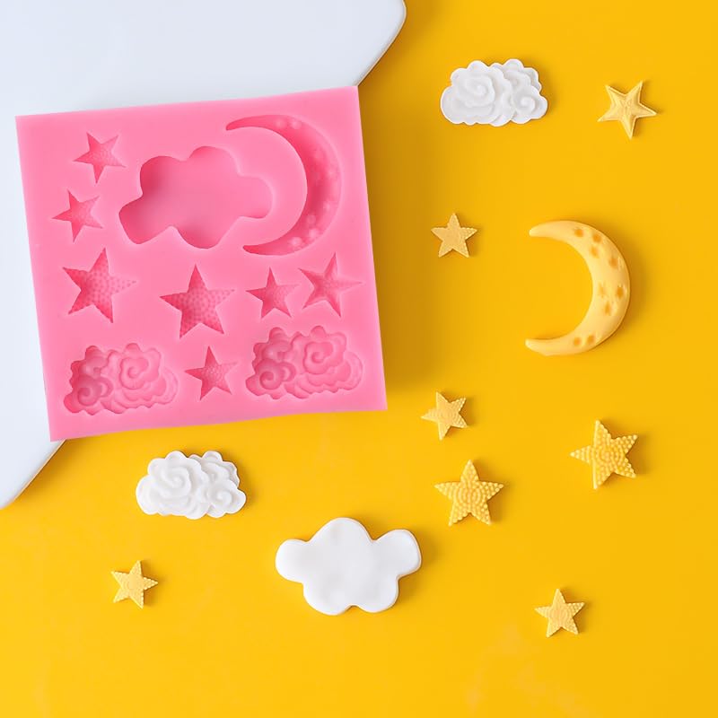 2Pcs Moon And Star Molds Silicone, Cloud Fondant Mold Moon Star Cloud Chocolate Molds For Chocolate Candy Baking Sugar Cakes Dec