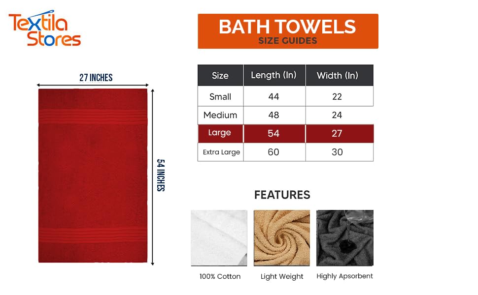 Textila 100% Cotton Large Bath Towels - 27X54 (4-Pack, Burgundy) - Highly Absorbent, Super Soft, And Luxurious For Bathroom, Poo