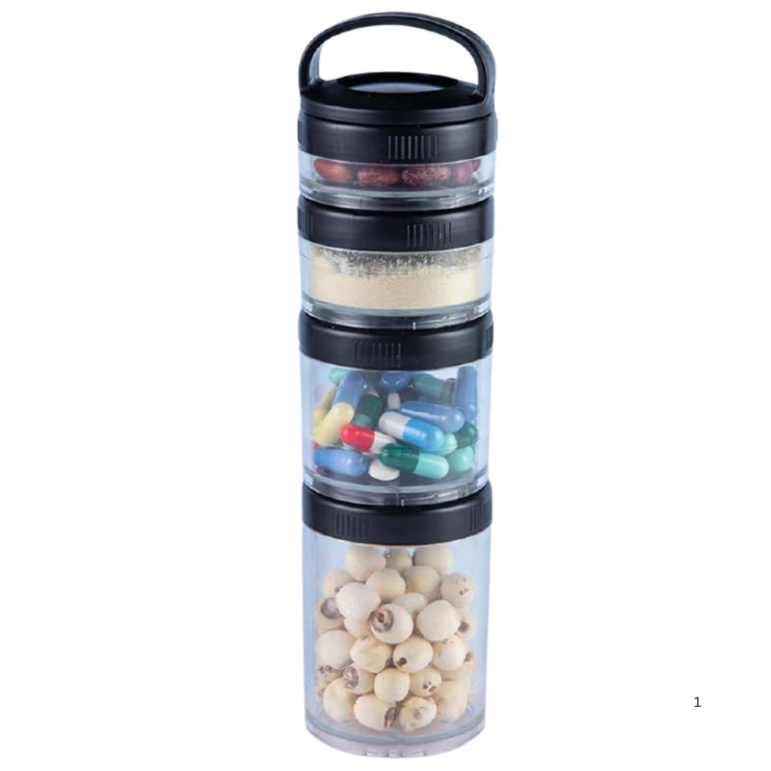 Mokvee 4 Layer Stackable Snack Storage Container | Portable Food Storage Jars With Airtight Lids For Nuts, Snacks & Protein Powd