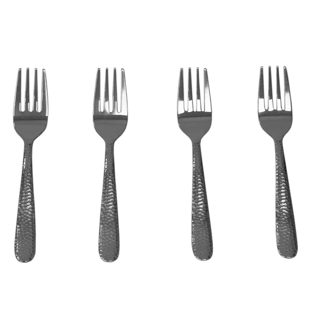 Home Basics 4 Pieces Of Hammered Stainless Steel Flatware/Silverware For Dinner, Dessert, Salad, Appetizer - Home, Kitchen, Rest