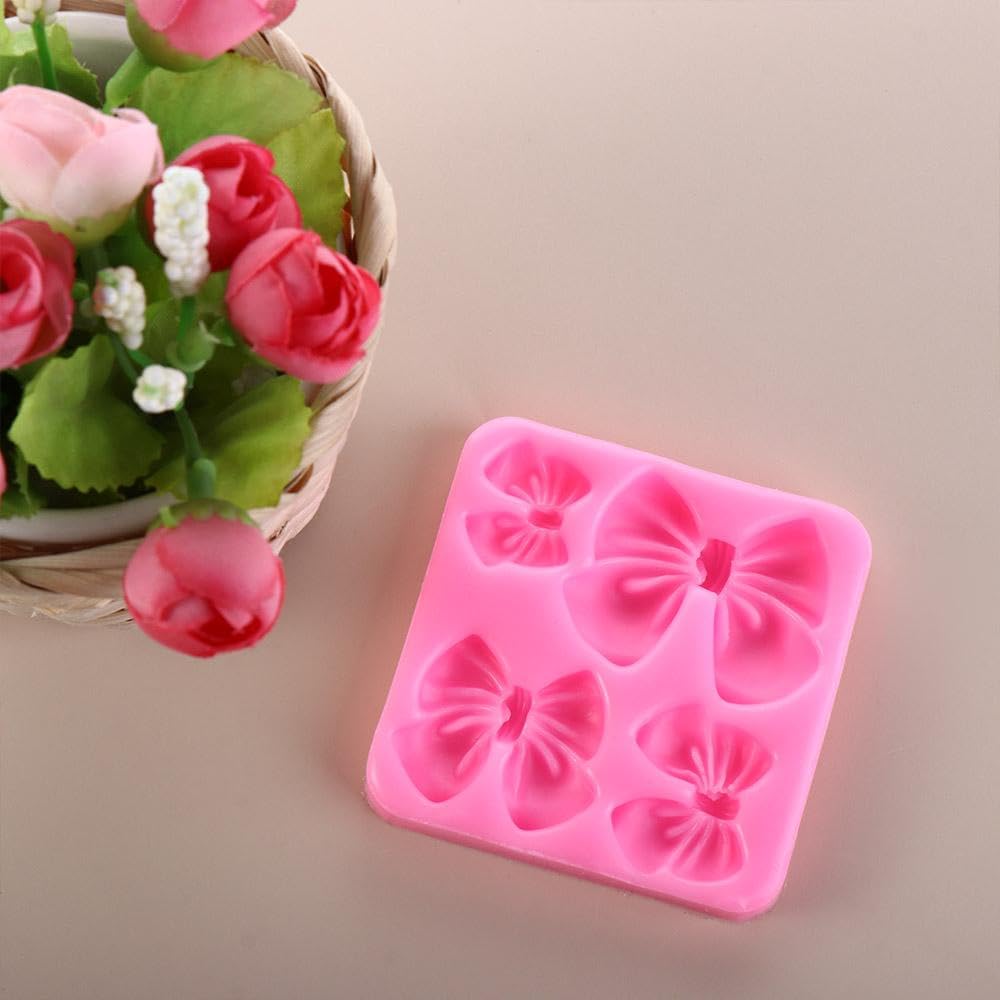 4Pcs Fondant Bow Molds, Mini Silicone Bow Mould Cartoon Butterfly Tie Knot Molds For Diy Cupcakes Chocolate Candy Cake Craft Too