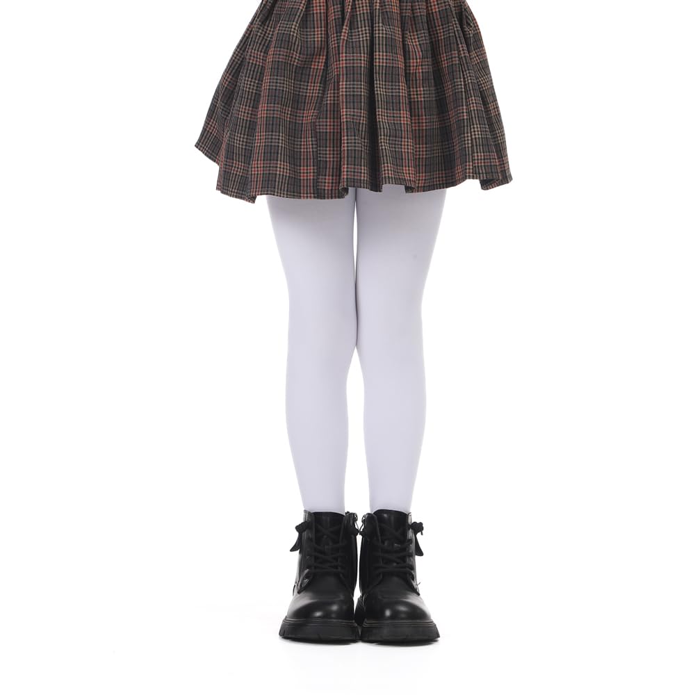 Girls Winter Fleece Lined Tights, Girls Thick Microfiber Tights (4-6 , White)