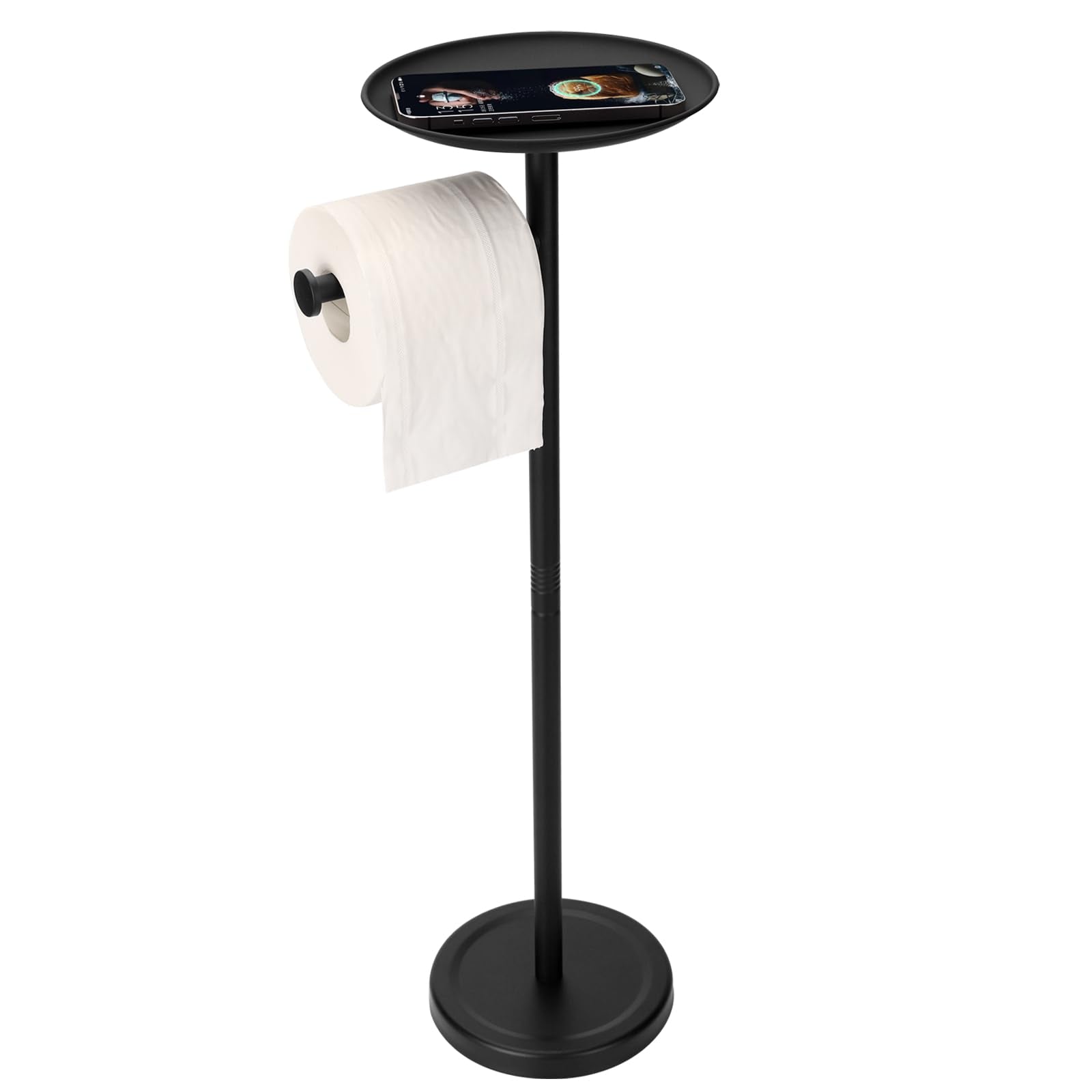 Tofix Toilet Paper Holder With Shelf, Black Toilet Paper Holder With Tray At The Top, Freestanding Toilet Paper Holder Stand (St