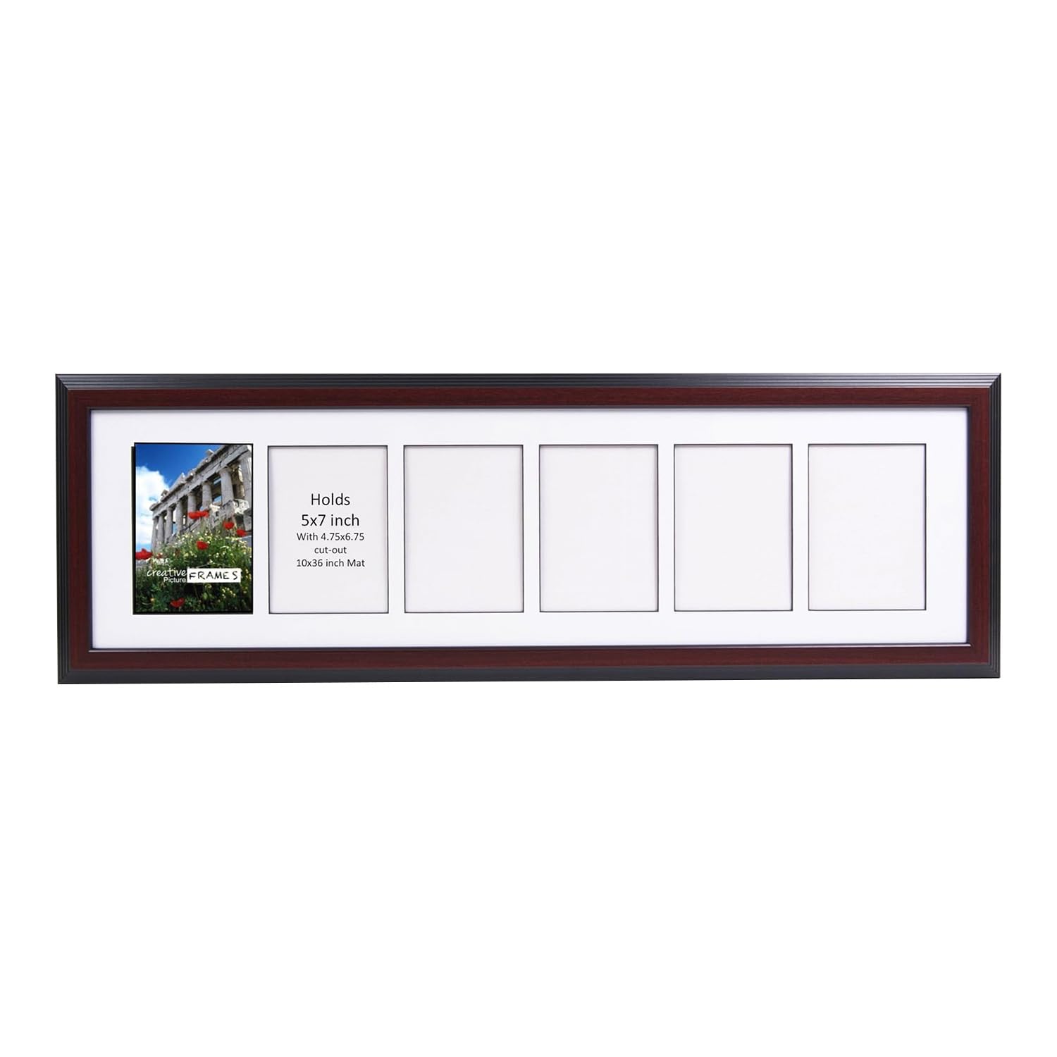 Creative Picture Frames 6 Opening Glass Face Mahogany Picture Frame To Hold 5 By 7 Inch Photographs Including 10X36-Inch White M