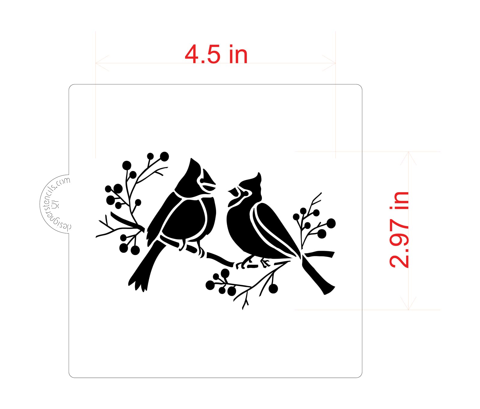 Cardinals On Branch Cookie And Craft Stencil | Bird Painting Stencil | Bird Tree Branches Stencil | Bird Painting Templates For