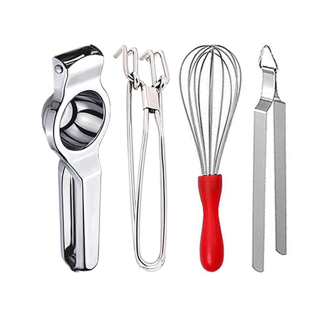 Oc9 Stainless Steel Pakkad/Utility Tong & Lemon Squeezer/Hand Juicer & Egg Whisk/Egg Beater & Roti Chimta/Utility Tong For Kitch