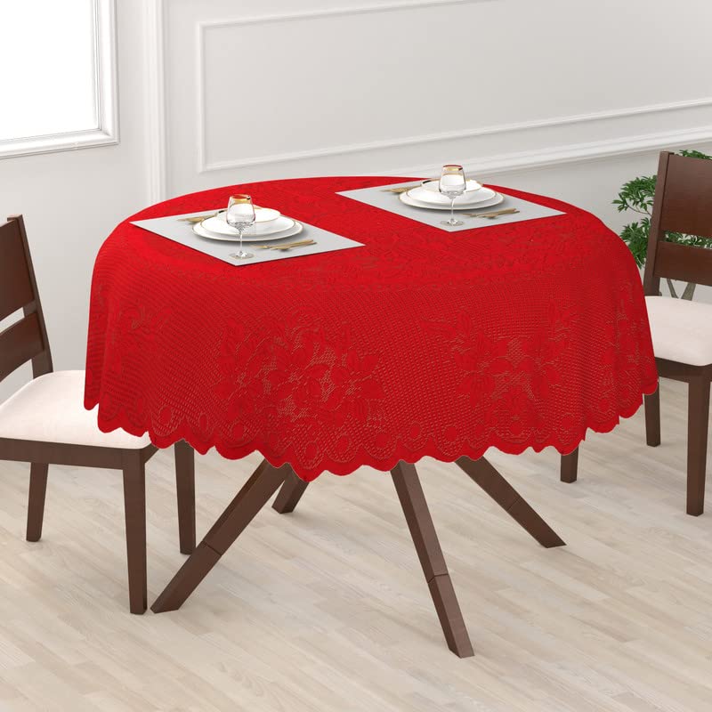 EASTTARDOMM Cotton Round Centre Table Covers Floral Table Cloth Dinning Table Cover for 2 Seater, 38 x 38 Inches, Maroon