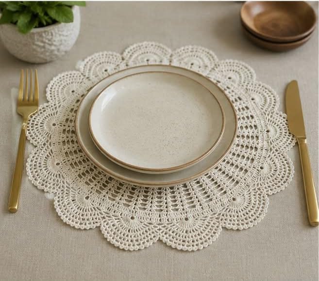 Handmade Crochet Round Placemat White in 40cms Diameter