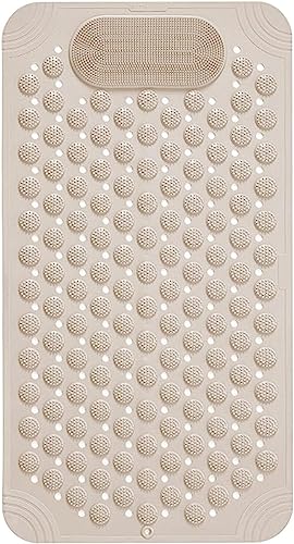 Richaxis Rectangular Anti Skid Bath Mat With Foot Scrubber For Bath Room Shower Mat With Suction Cups & Drain Holes Silicone Flo