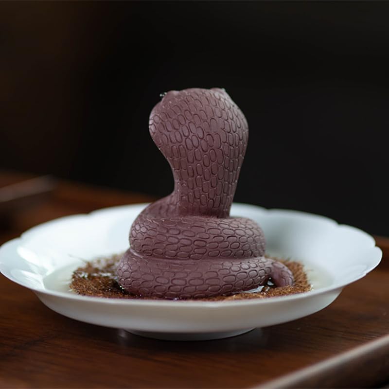 Hormsdar Hand-Made Tea Pet Snake Funny Cute Purple Clay Statue Kung Fu Tea Tray Decor Lover'S Gift Home Office Desk Feng Shui Or