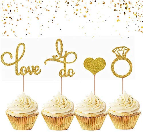 Festiko 20 Pieces Glitter Wedding Cupcake Toppers Diamond Ring Cupcake Toppers I Do Cupcake Topper for Wedding Engagement Bridal