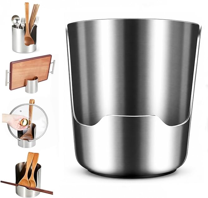 MultiFunctional Stainless Steel Kitchen Utensil Holder, 2In1 Spoon Rest for Kitchen Counter, SpaceSaving Vertical Organizer 