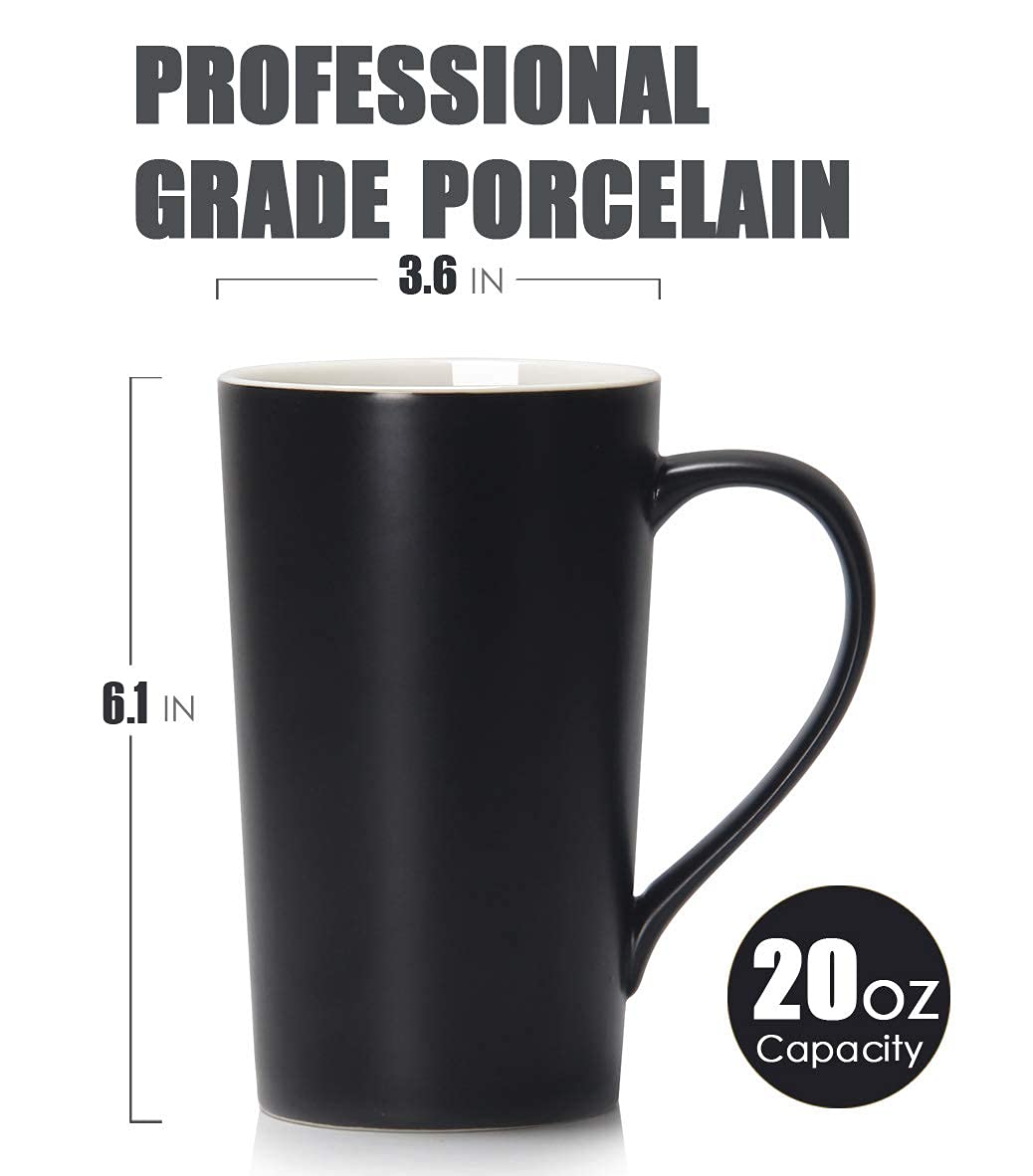 Smilatte 20 Oz Large Coffee Mugs, M007 Plain Tall Ceramic Cup With Handle For Dad Men, Set Of 2, Black