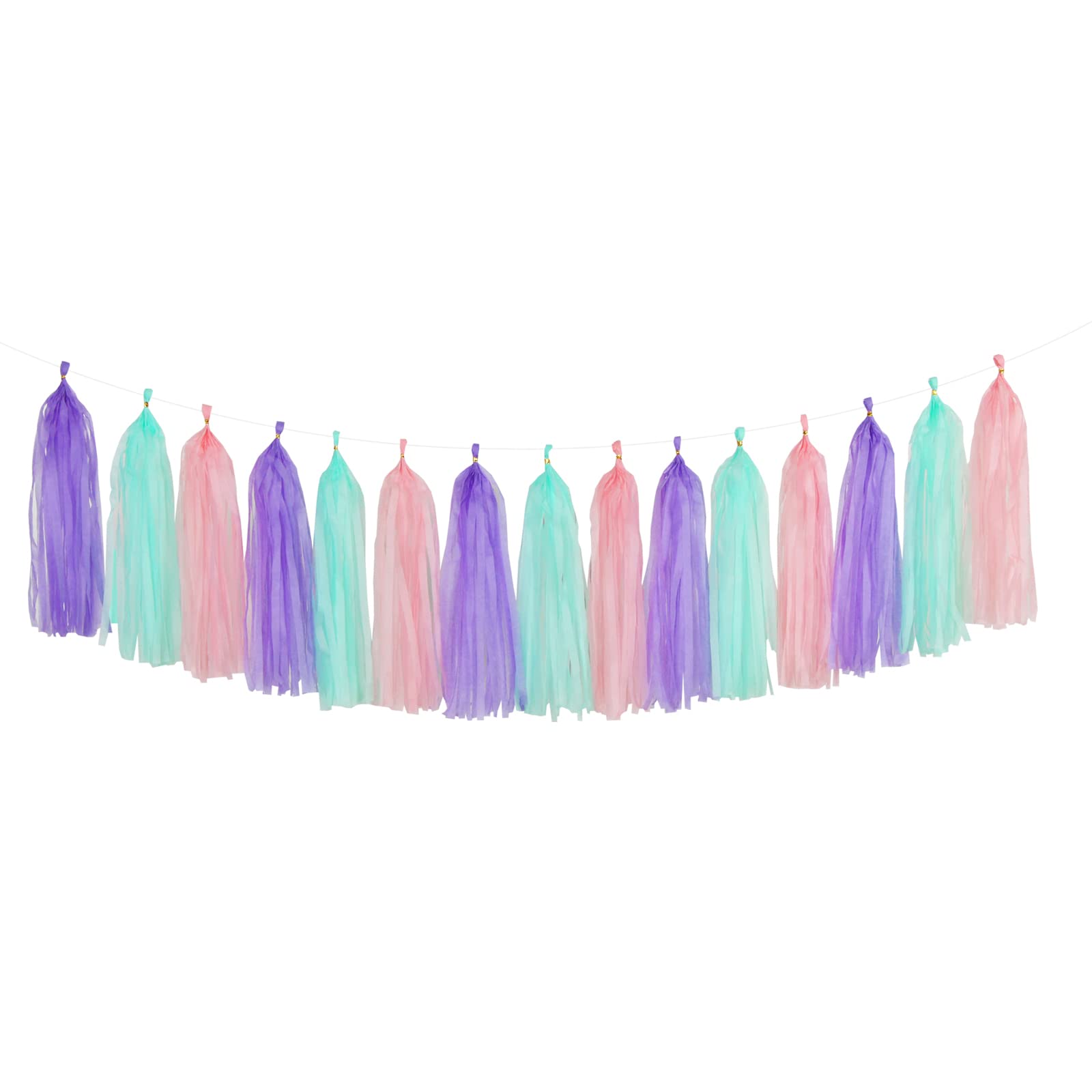 Pink-Purple Mint Mermaid Ocean-Themed Party-Decorations - 15pcs Tassel Garland Streamers Wedding Birthday Engagement Baby Bridal