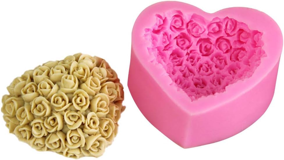 Obtanim Silicone 3D Rose Flower Mold Love Heart Shape Fondant Soap Cake Mould For Chocolate Wedding Valentine