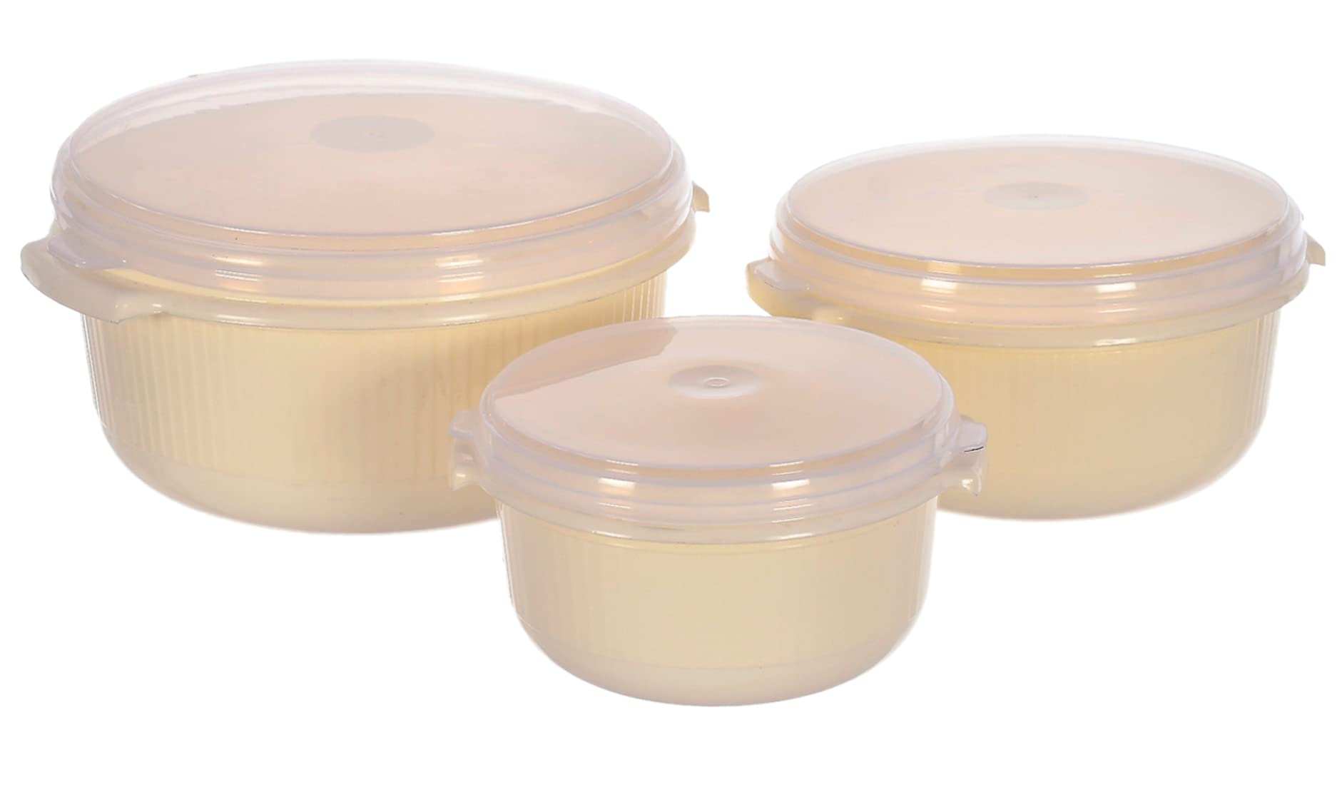 Kuber Industries 3 Piece Multiuses Plastic Serving/Mixing Bowls, Food Storage Containers Set With Lid, (3200Ml, 1800Ml, 1000Ml) 