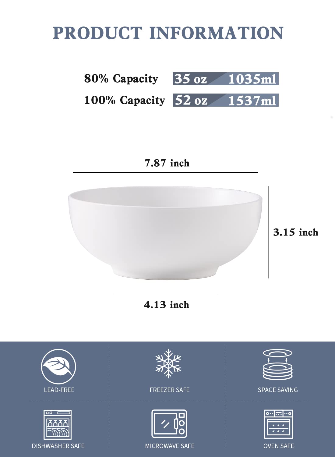 Kanwone Large Serving Bowls - 52 Ounce, Porcelain Salad Bowls, Pasta, Soup Bowls, Set Of 2, Serving Dishes For Entertaining, Mic