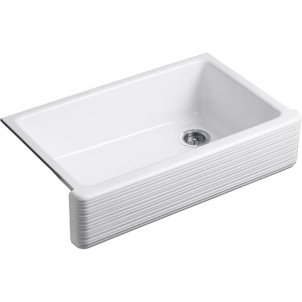 Kohler 6351-0 Hayridge Whitehaven 35-11/16 undermount single-bowl farmhouse kitchen sink, White