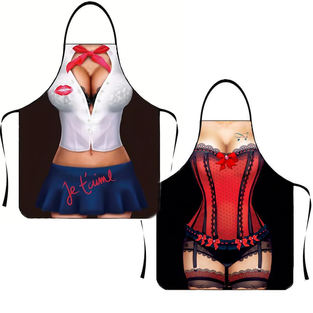 Chakanlx Pack Of 2 Cute Funny Cooking Aprons For Women, Kitchen, Cooking, Adults, Bbq Apron  Party Costume, Multicoloured / Sea