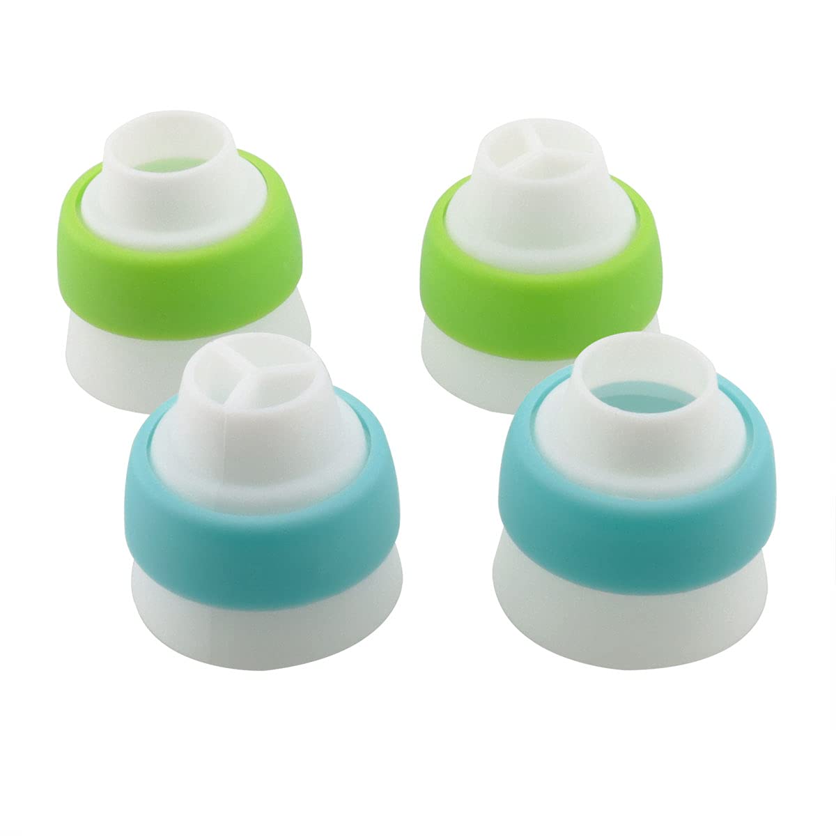 Dghaop 4Pcs Russian 3 Color Nozzle Converter Coupler Icing Nozzles Blue+Green Single Hole/Three Holes Icing Cake Decor Tools