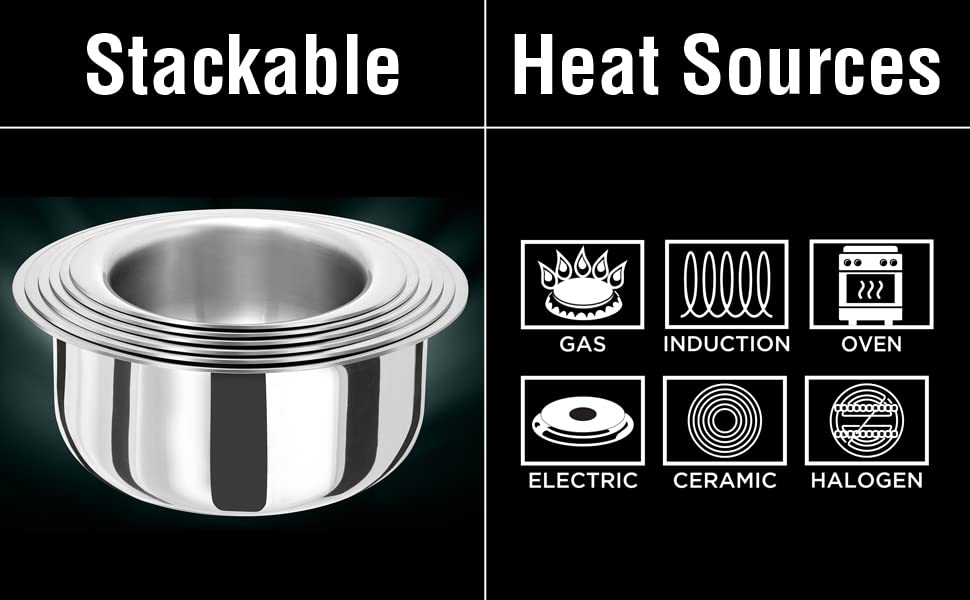 Hawkins Triply Stainless Steel 3 pc Tope Set with Capacity of 3 litres, 4 litres & 5 litres with Stainless Steel Lids (Gas Stove